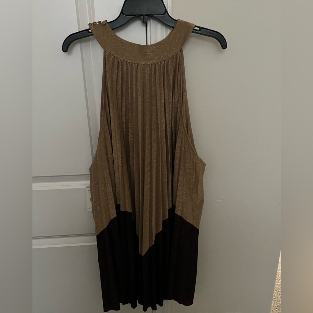 Free People Gold and Black Pleated Halter Dress